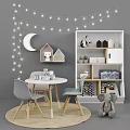 Kids Table With Chairs Moon Decor Star Shelf Toys And Storage In Children Room