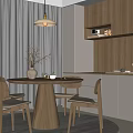 Quiet Style Restaurant Table and Chair Round Table Log Style Japanese Style 3d model