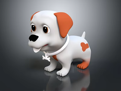 Cute White Puppy Plush Toy With Orange Ears Paws And Bone Collar 3d model