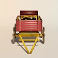 Red Wooden Utility Wagon With Yellow Wheels And Open Cargo Bed