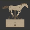 Wooden Decorative Furniture With Mechanical Horse Gears And Grass Decorations