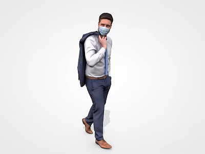 Man In White Shirt Blue Tie And Suit Jacket Walking With Mask 3d model Man In White Shirt Blue Tie And Suit Jacket Walking With Mask 3d model