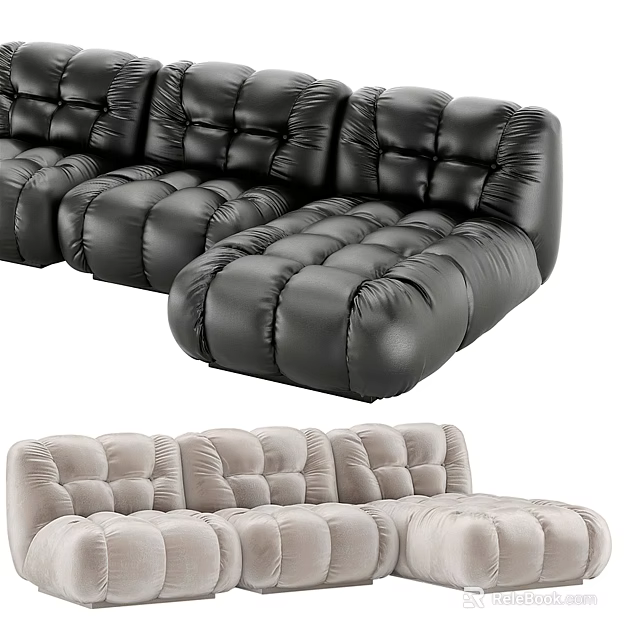 Modern Leather Sectional Sofa With Tufted Design In Black And Beige 3d model