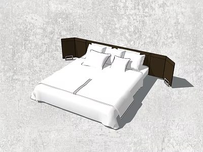 Modern Double Bed With White Bed Sheets Pillows And Dark Headboard Design 3d model