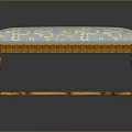Decorative Wooden Bench With Blue Floral Upholstery And Golden Carved Frame