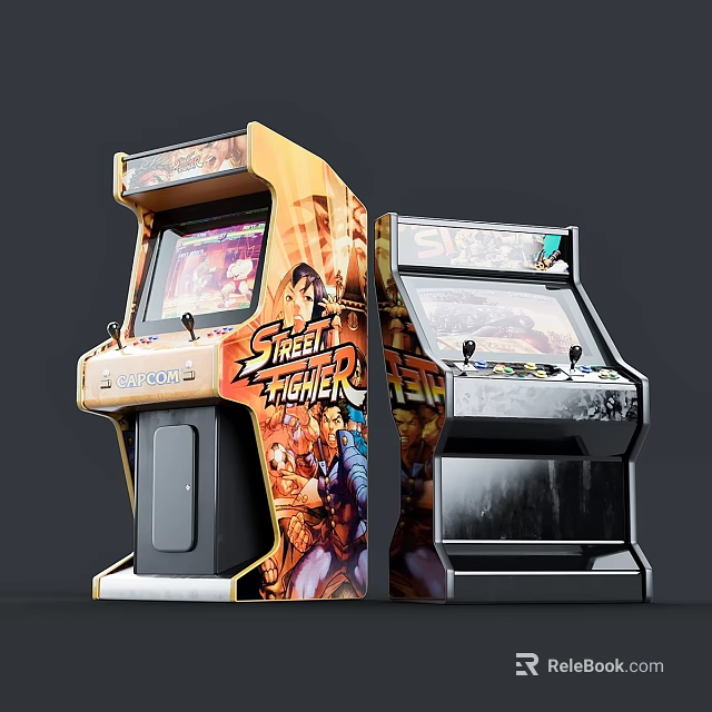 Daily Electrical Appliances Two Classic Arcade Game Machines With Street Fighter And Space Invaders Themes 3d model 