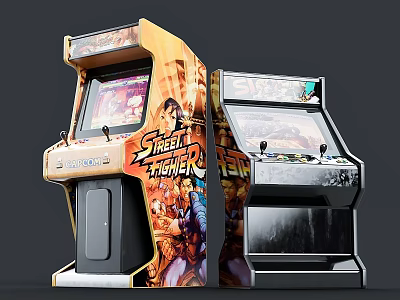 Daily Electrical Appliances Two Classic Arcade Game Machines With Street Fighter And Space Invaders Themes 3d model