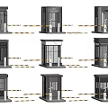 Various Security Booth Designs Featuring Glass Panels Metal Frames And Caution Tape 3d model