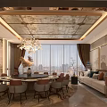Elegant New Chinese Restaurant Private Dining Booth With Large Round Table Comfortable Sofa And Chandelier