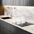 Modern Kitchen Interior With Gray Cabinets And Marble Island Countertop
