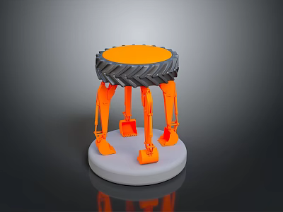 Functional Vehicle Model With Orange Mechanical Arms Shovel Black Tire And Stable White Base 3d model