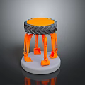 Functional Vehicle Model With Orange Mechanical Arms Shovel Black Tire And Stable White Base
