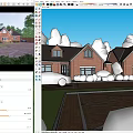 Brick Terraced Houses With Dark Roofs Orange Sports Car Driveway Paved Courtyard And Trees