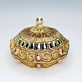 Decorative Ceramic Vessel With Golden Patterns And Pink Gemstone Embellishments 3d model