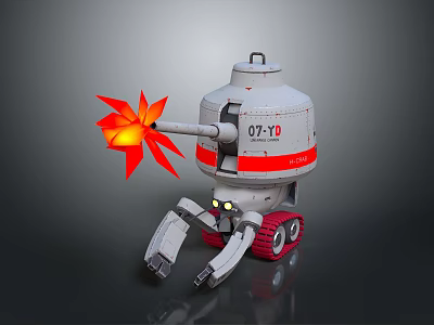Robotic Military Vehicle With Firing Cannon Flame 07-10 Red Stripe Tracks And Mechanical Legs 3d model