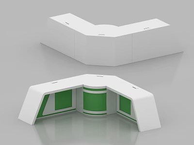Modern White Reception Desk With Green Panels Curved L Shaped Cylindrical Design 3d model