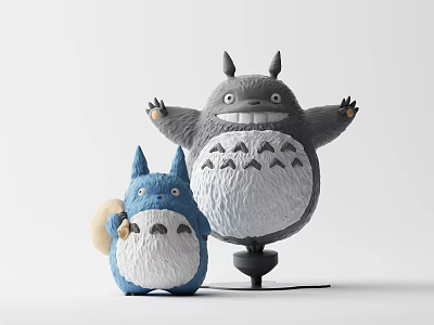 Large Gray And Small Blue Totoro Dolls Standing On White Background 3d model