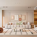 Modern Cream Style Living Room Sofa Coffee Table Multi-Person Sofa Picture Floor Lamp 3d model
