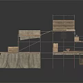 Industrial Scaffolding Equipment With Metal Frames Multi Level Platforms Wooden Planks And Sturdy Structure