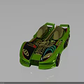 Futuristic Green Racing Car With Gold Cockpit And Decorative Red Accents On Shiny Dark Surface