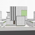 Modern Detached Villa Exterior With White Facade Vertical Lines And Green Living Wall