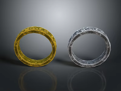 Elegant Golden And Silver Decorative Rings With Intricate Carved Patterns 3d model
