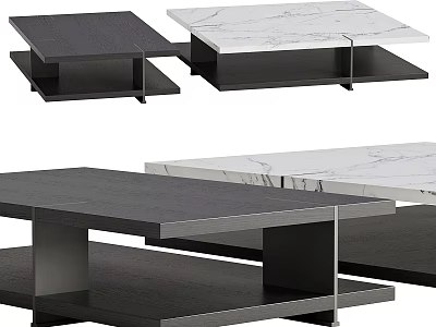 Modern Functional Table With Black Wood White Marble Top And Layered Storage Design 3d model