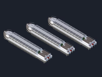 Three Silver Cargo Ships Lined Up With Long Hulls And Similar Structure 3d model