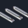 Three Silver Cargo Ships Lined Up With Long Hulls And Similar Structure 3d model