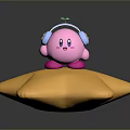 Cute Pink Cartoon Character Wearing Blue Headphones Sitting On Yellow Star