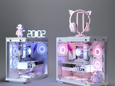 Smart Machines Featuring Transparent Cases Blue Pink Lighting Cat Ear Headphone Decor And Computer Hardware 3d model