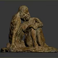 Household Decorative Sculpture With Two Embracing Figures And Textured Stone Base