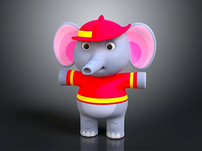 Cartoon Elephant Character With Red Hat Large Pink Ears And Red Yellow Striped Shirt 3d model