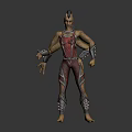 Unique 3D Fantasy Character Creature With Red Armored Outfit Clawed Hands And Mohawk Hairstyle