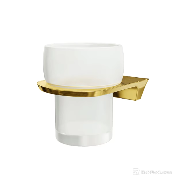 Stylish Bathroom Soap Dish With White Cup And Gold Metal Wall Mounted Holder 3d model 