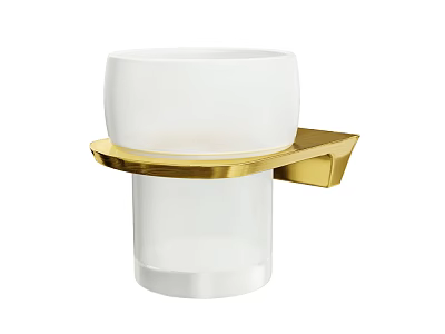 Stylish Bathroom Soap Dish With White Cup And Gold Metal Wall Mounted Holder 3d model