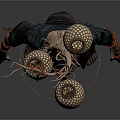 Organ and Hair Features of Humanoid in Robe with Spherical Organs and Tentacle like Hair