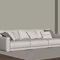 Modern Minimalist Beige Multi-seater Sofa with Cushions on Light Rug and Wooden Floor