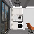 Modern Home Balcony With Washing Machine Sink Cabinet And High Rise View