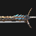 Futuristic Mechanical Sword Weapon With Metal Construction Blue Pipes And Gear Design