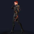 Woman in Black and Red Futuristic Combat Suit with Mechanical Arm Details