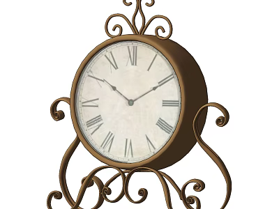 Vintage Mantel Clock With Ornate Iron Scrollwork Stand And Roman Numeral White Dial 3d model
