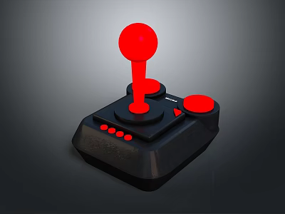 Black Household Gaming Joystick With Red Ball Handle Buttons And Indicator Lights 3d model