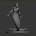 3D Mermaid Statue Figure With Detailed Tail Standing On Circular Base 3d model