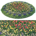 Vibrant Bonsai Potted Plants With Colorful Flowers And Circular Green Grass Arrangement