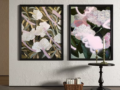 Floral Wall Art Decor With Black Frames White Pink Flowers And Green Leaves 3d model