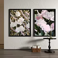 Floral Wall Art Decor With Black Frames White Pink Flowers And Green Leaves