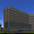 Modern Multi Story Office Building With Glass Curtain Wall And Green Trees Lawn