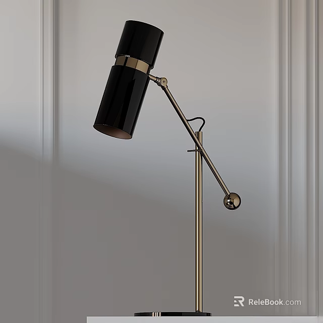 Modern Luxury Table Lamp with Brass Finish Adjustable Arm and Black Shade Design 3d model 