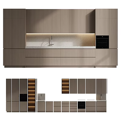Modern Kitchen Interior With Light Colored Wooden Cabinets And Built In Appliances 3d model
